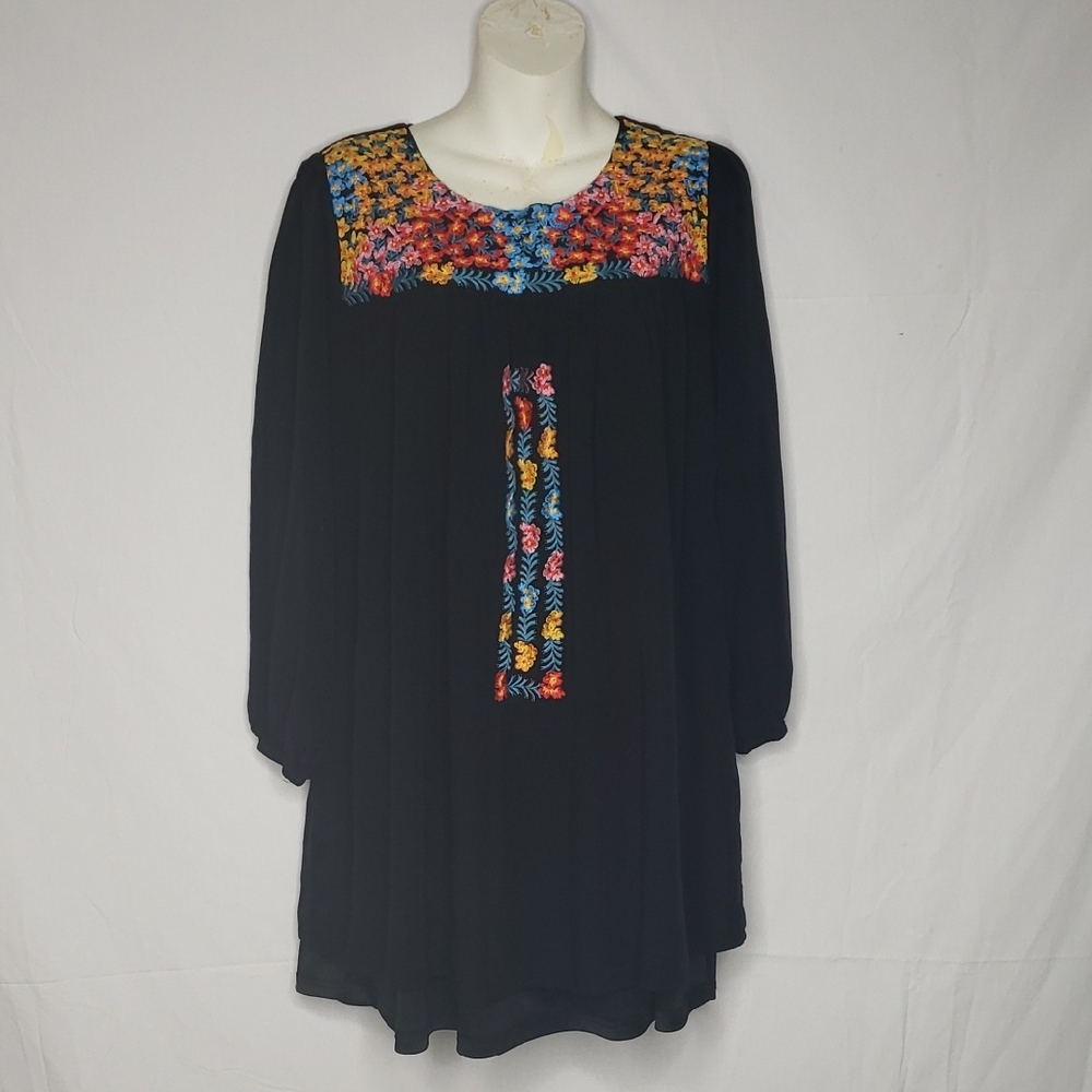Savanna Jane Floral Embroidered Mini Tunic Long Sleeves Dress Size S Boho - Picture 3 of 16